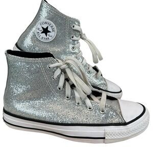 Converse Chuck Taylor All Star WOMEN 6.5 Silver Glitter High Top Shoes Kids 4.5